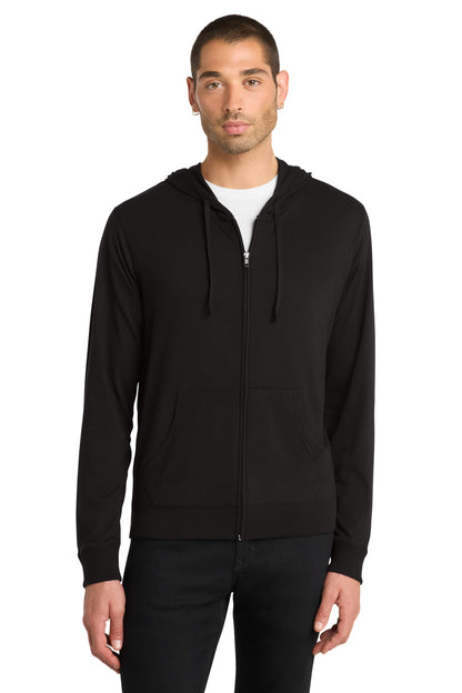 Front View of Black District Jersey Full-Zip Hoodie. DT1100 plain