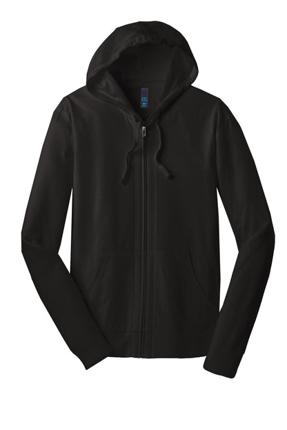 Front View of Black District Jersey Full-Zip Hoodie. DT1100 plain