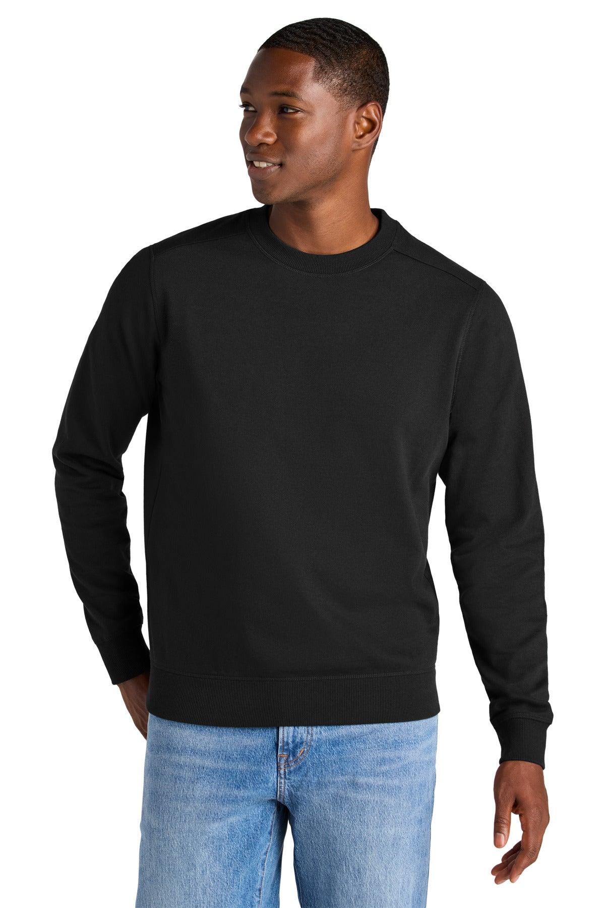 Front View of Black District Re-Fleece Crew DT8104 plain