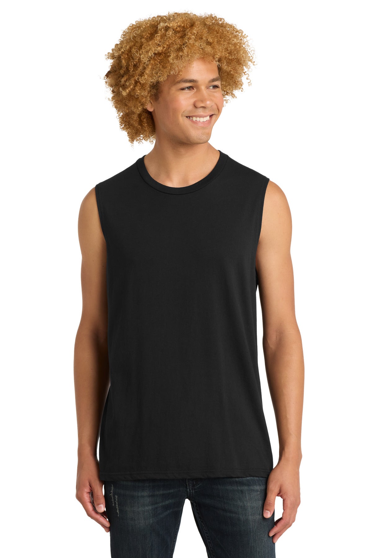 Front View of Black District V.I.T Muscle Tank DT6300 plain