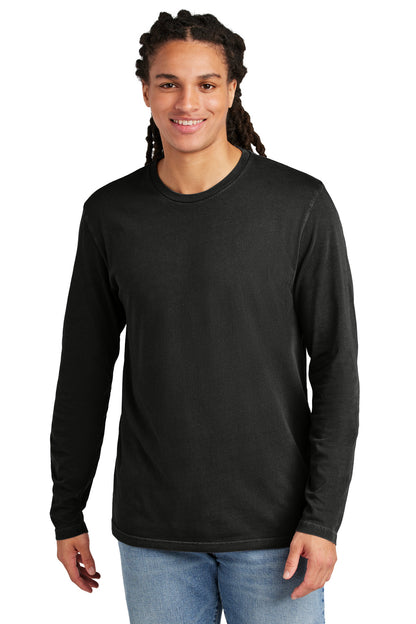 Front View of Black District Wash Long Sleeve Tee DT2103 plain