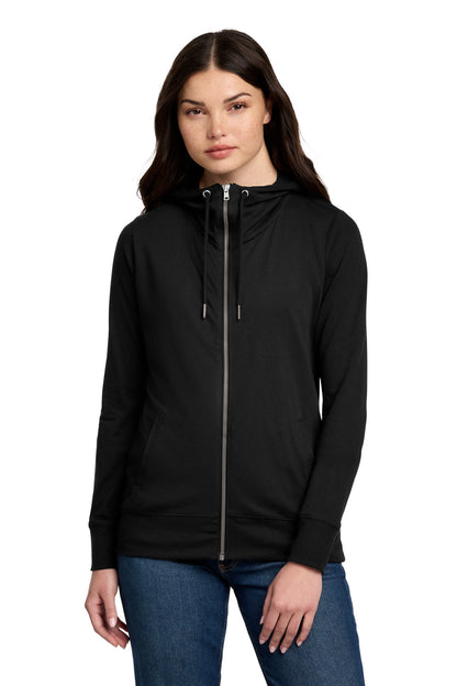 Front View of Black District Women's Featherweight French Terry Full-Zip Hoodie DT673 plain