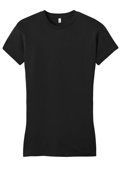 Front View of Black District Women's Fitted Very Important Tee . DT6001 plain