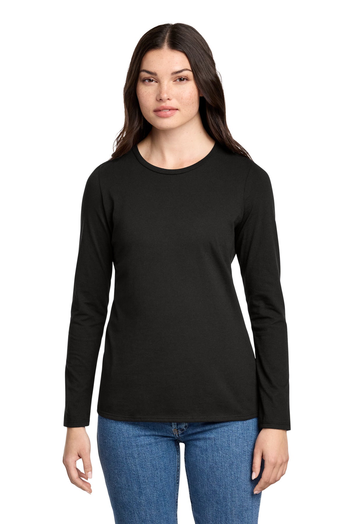 Front View of Black District Women's Perfect Blend CVC Long Sleeve Tee DT110 plain