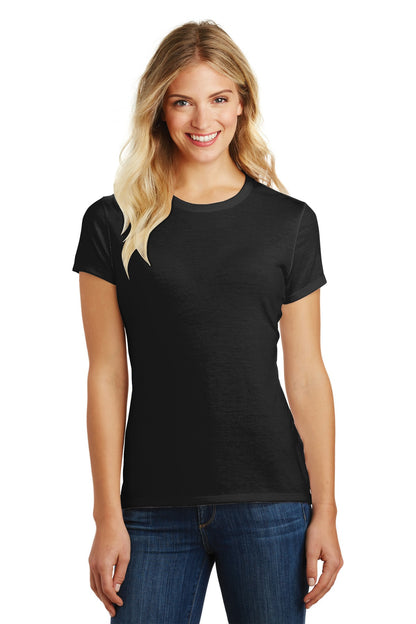 Front View of Black District Women's Perfect Blend CVC Tee. DM108L plain