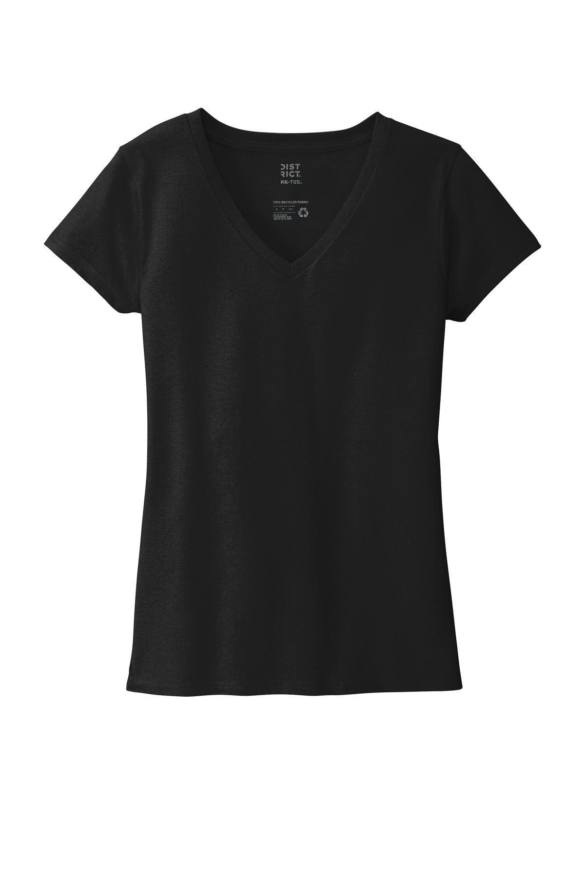 Front View of Black District Women's Re-Tee V-Neck DT8001 plain