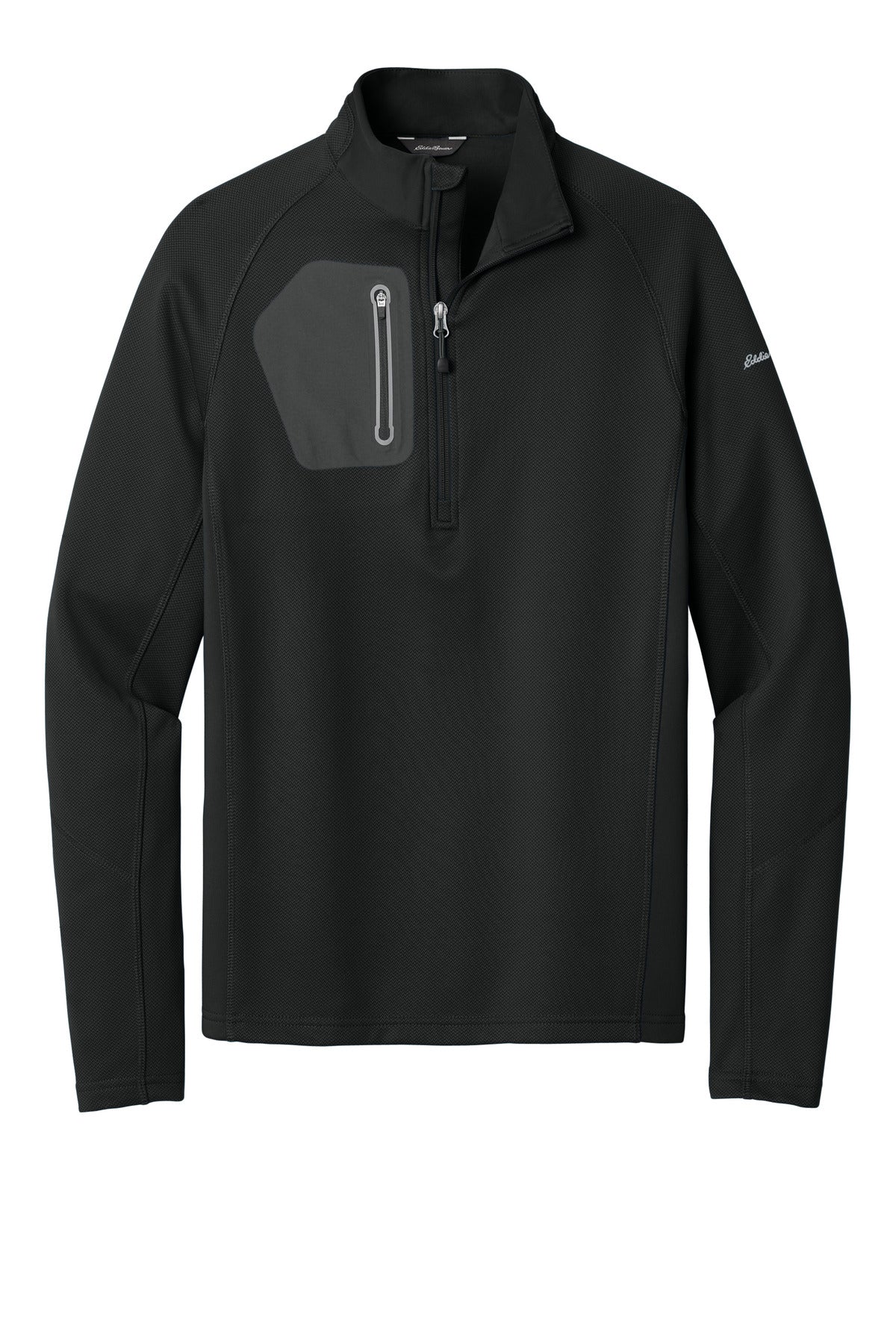 Front View of Black Eddie Bauer 1/2-Zip Performance Fleece. EB234 plain