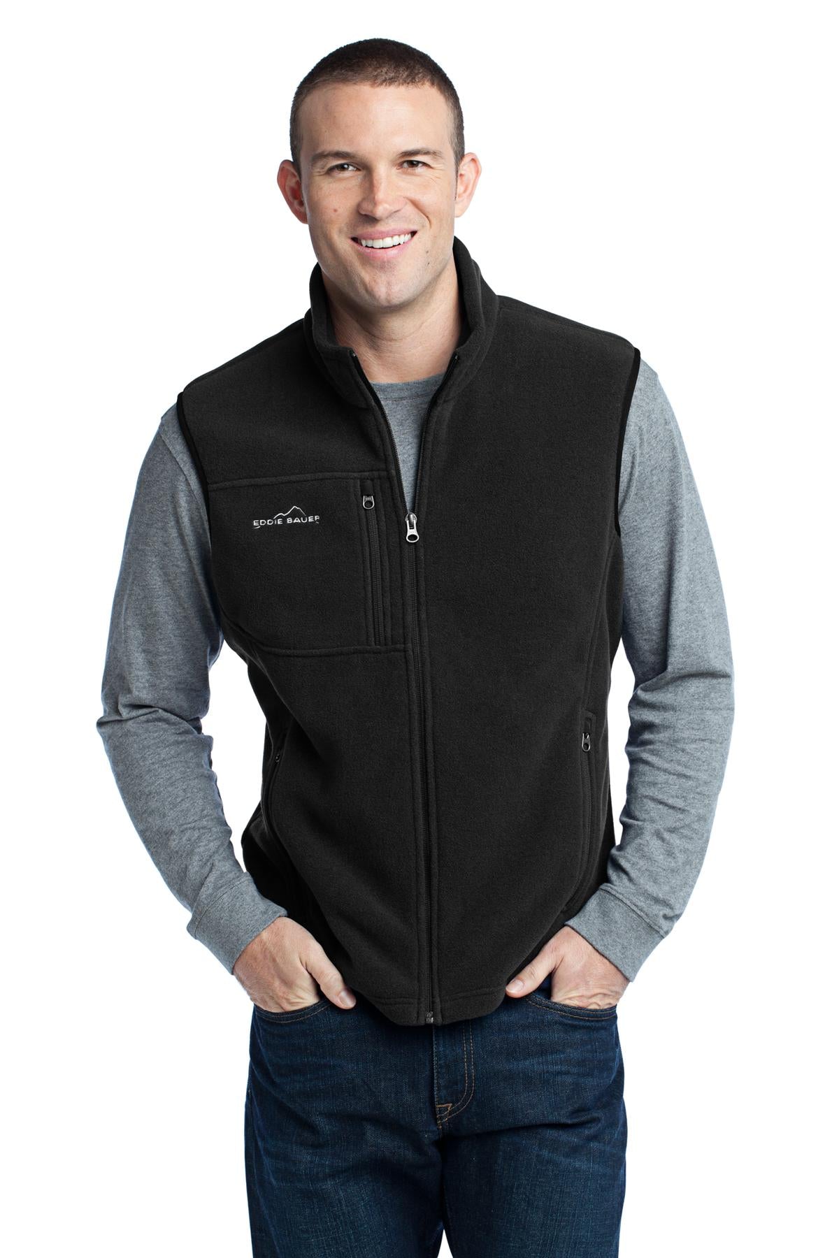 Front View of Black Eddie Bauer - Fleece Vest. EB204 plain