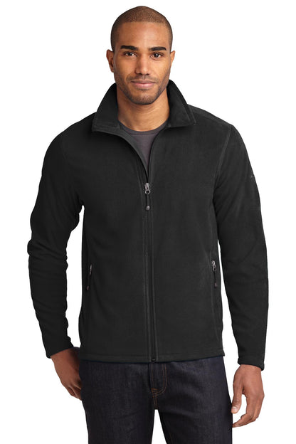 Front View of Black Eddie Bauer Full-Zip Microfleece Jacket. EB224 plain