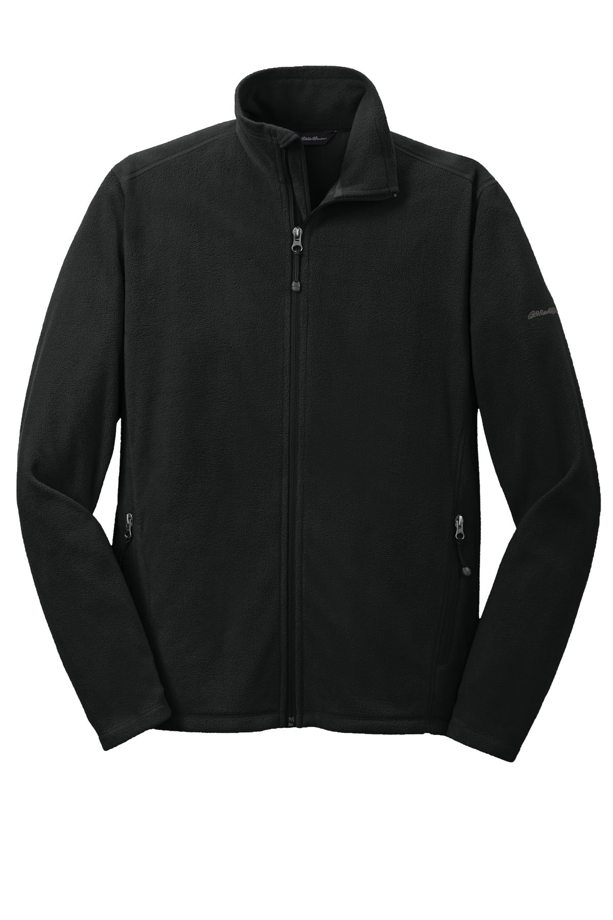 Front View of Black Eddie Bauer Full-Zip Microfleece Jacket. EB224 plain