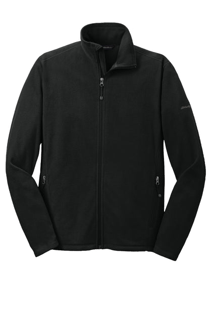 Front View of Black Eddie Bauer Full-Zip Microfleece Jacket. EB224 plain