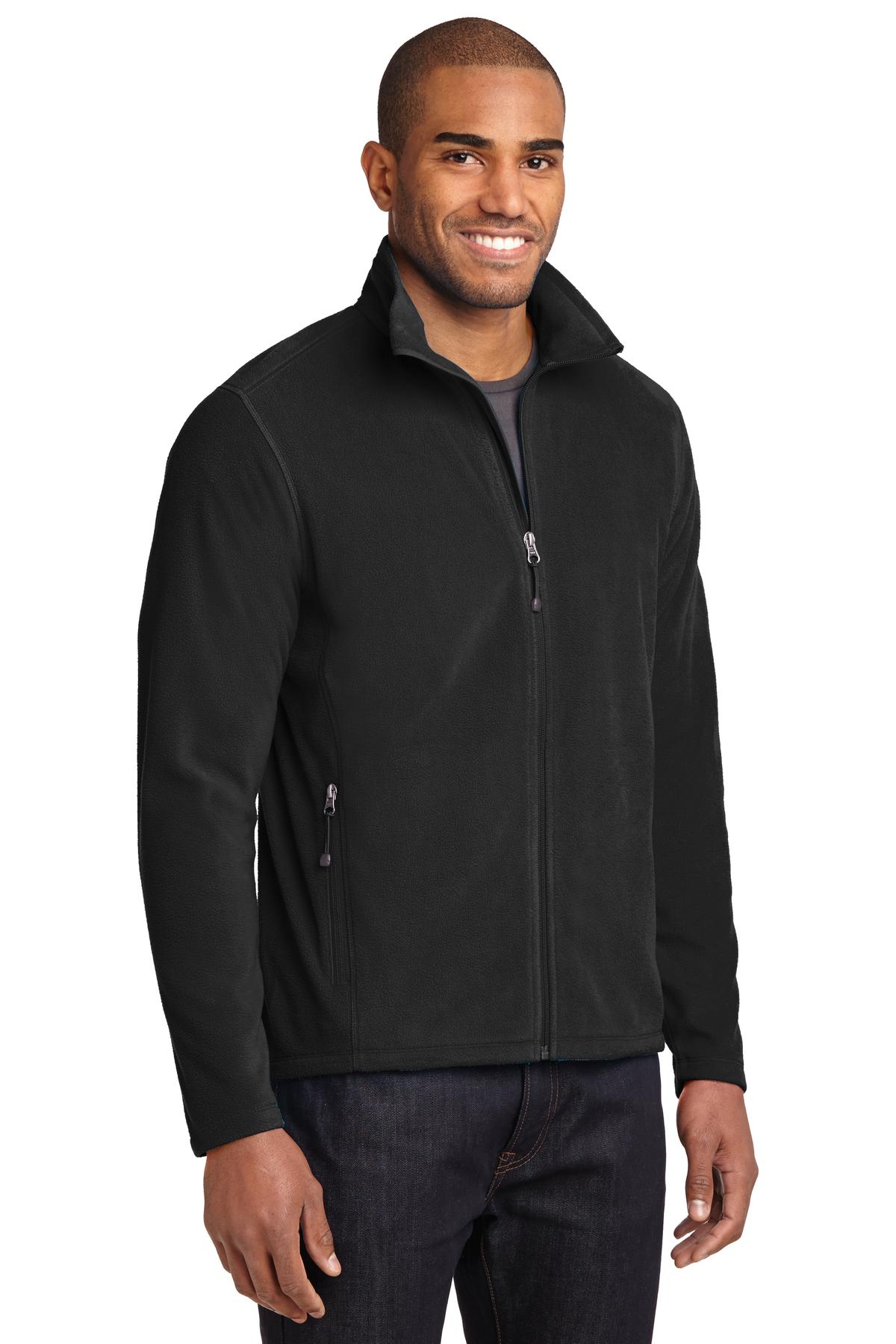 Front View of Black Eddie Bauer Full-Zip Microfleece Jacket. EB224 plain