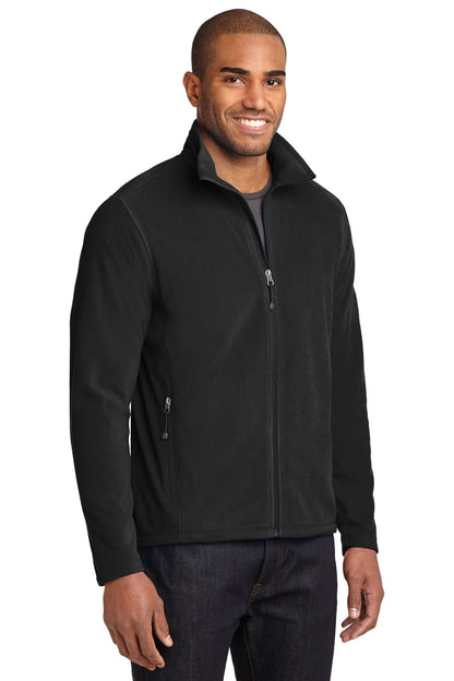 Front View of Black Eddie Bauer Full-Zip Microfleece Jacket. EB224 plain