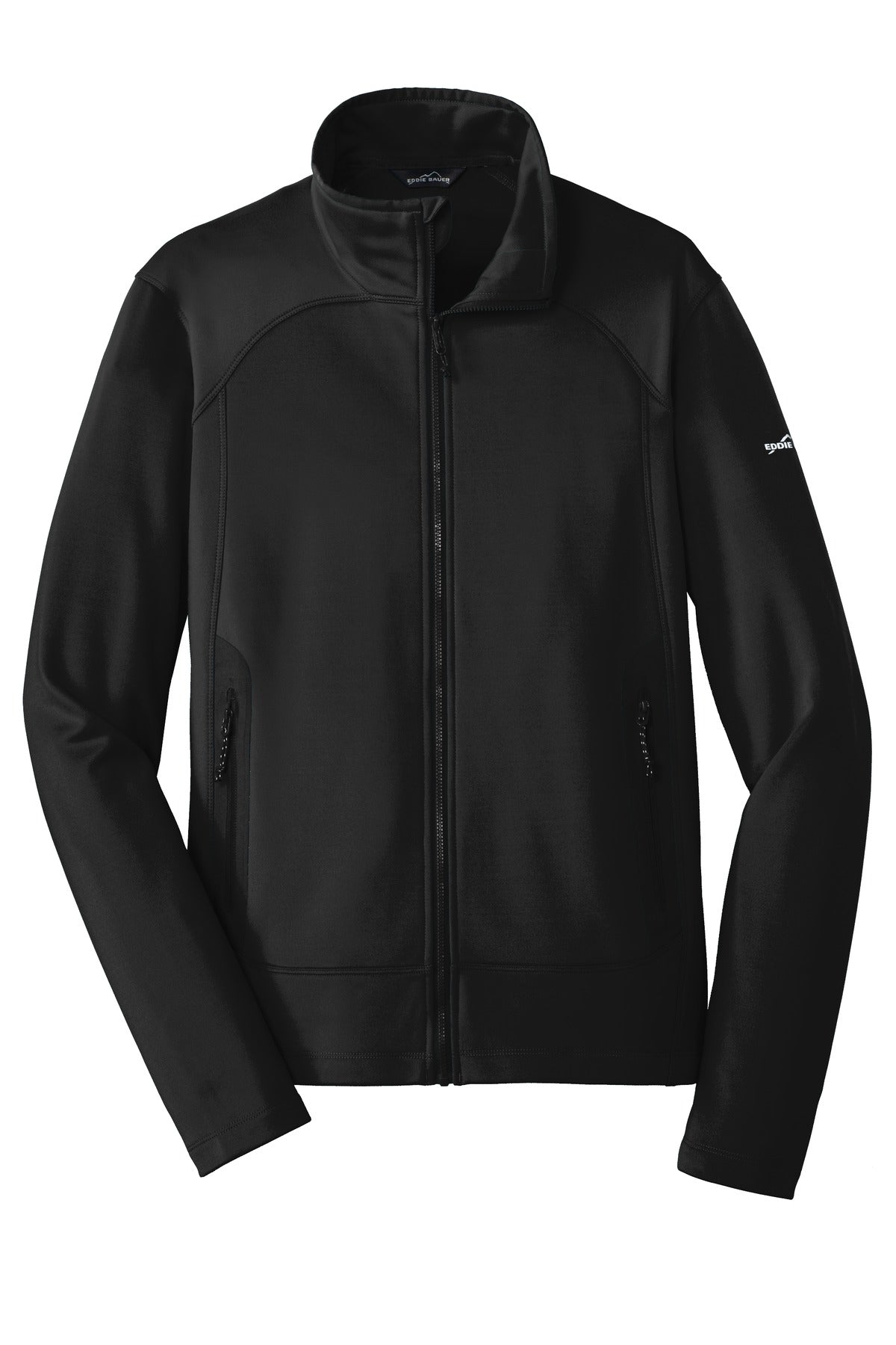 Front View of Black Eddie Bauer Highpoint Fleece Jacket. EB240 plain