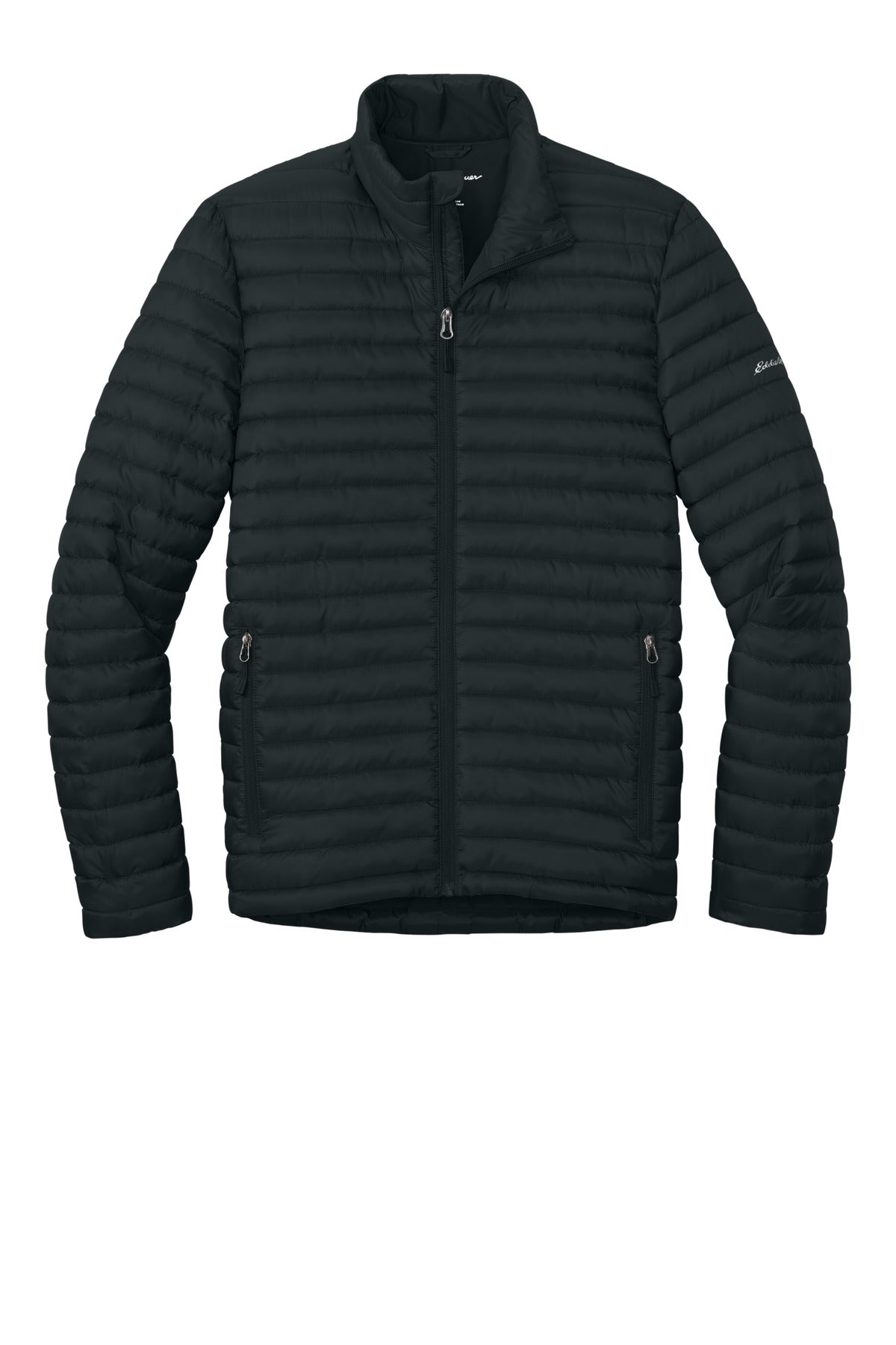 Front View of Black Eddie Bauer Packable Quilted Full-Zip EB514 plain