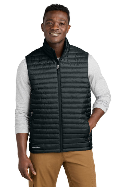 Front View of Black Eddie Bauer Packable Quilted Vest EB516 plain
