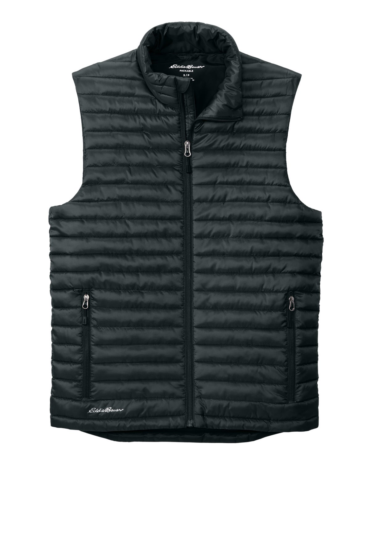 Front View of Black Eddie Bauer Packable Quilted Vest EB516 plain