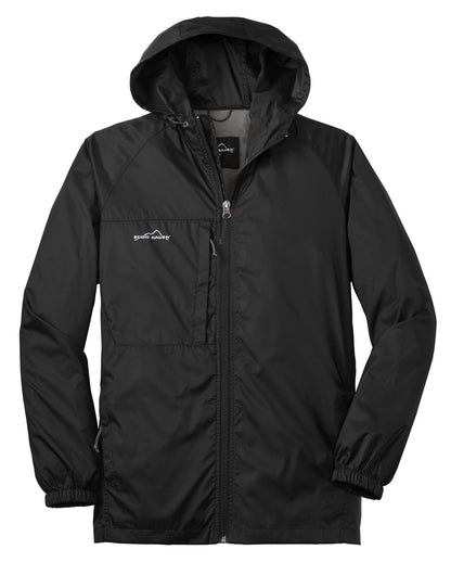 Front View of Black Eddie Bauer - Packable Wind Jacket. EB500 plain