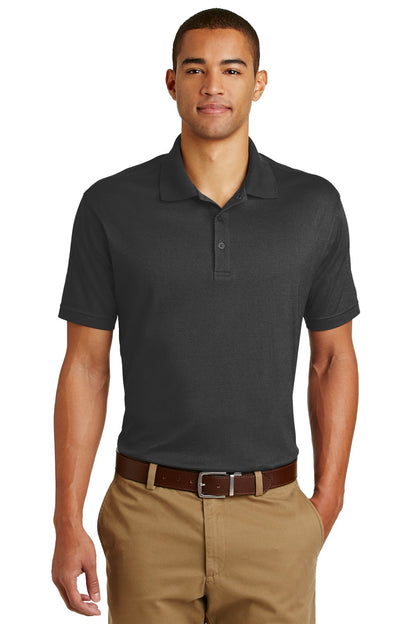 Front View of Black Eddie Bauer Performance Polo. EB102 plain