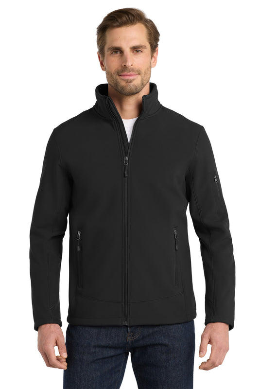 Front View of Black Eddie Bauer Rugged Ripstop Soft Shell Jacket. EB534 plain