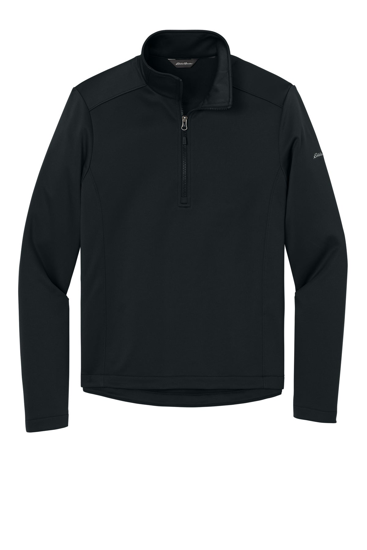 Front View of Black Eddie Bauer Smooth Mid Layer Fleece 1/2-Zip EB2360 plain