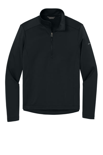 Front View of Black Eddie Bauer Smooth Mid Layer Fleece 1/2-Zip EB2360 plain