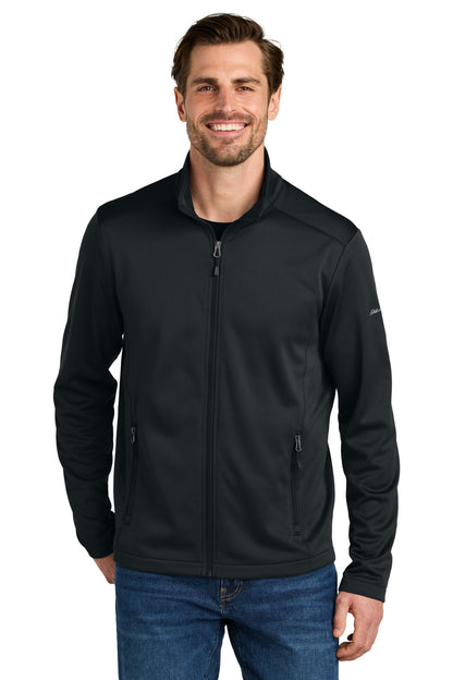 Front View of Black Eddie Bauer Smooth Mid Layer Fleece Full-Zip EB2460 plain