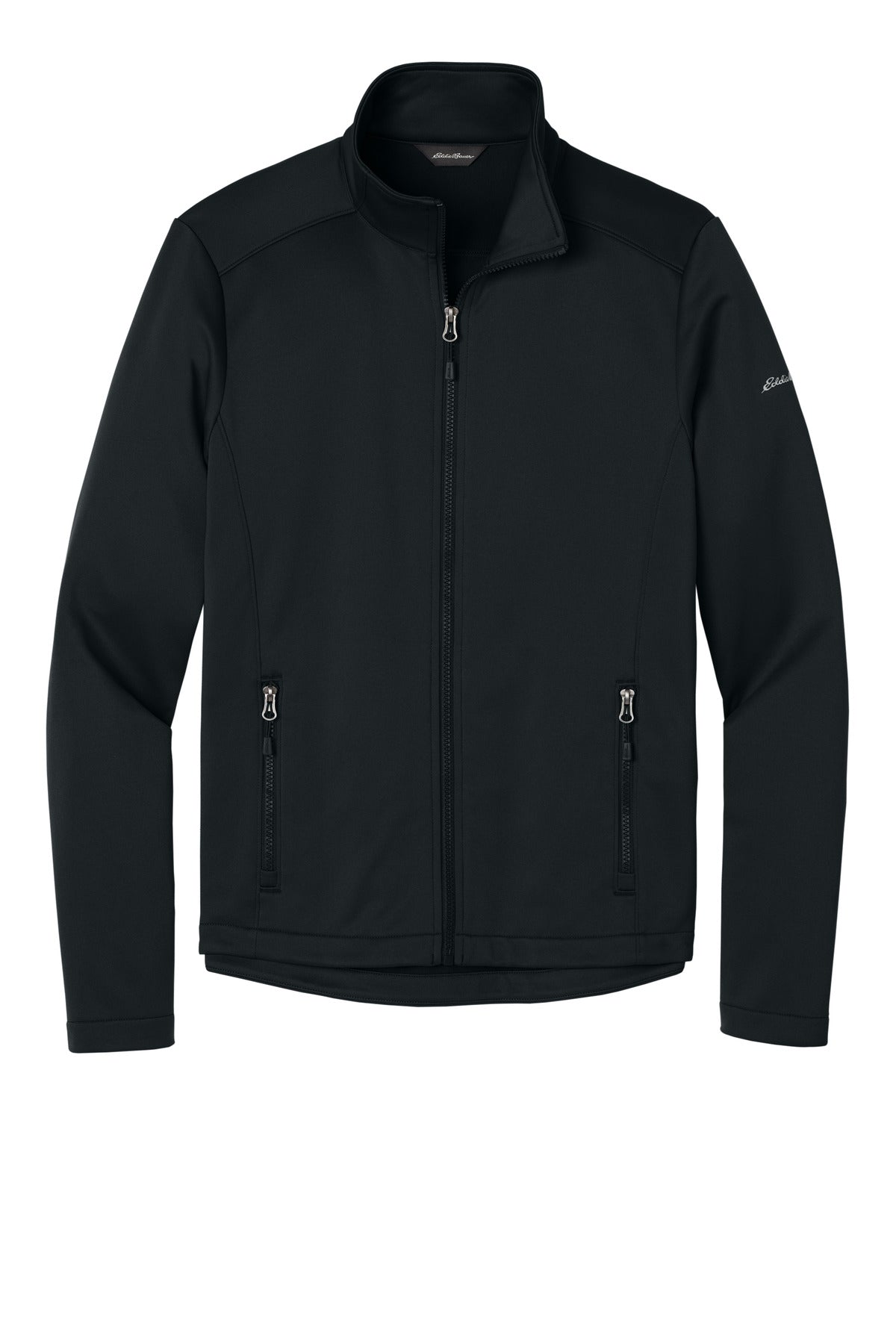 Front View of Black Eddie Bauer Smooth Mid Layer Fleece Full-Zip EB2460 plain