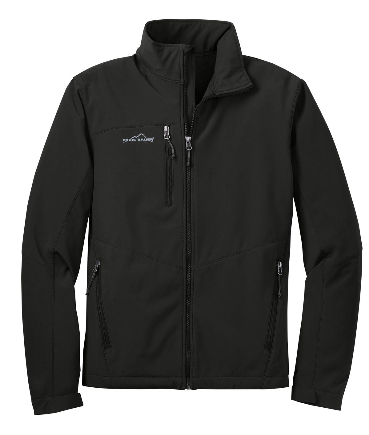Front View of Black Eddie Bauer - Soft Shell Jacket. EB530 plain