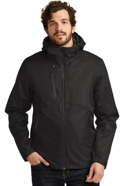 Front View of Black Eddie Bauer WeatherEdge Plus 3-in-1 Jacket. EB556 plain