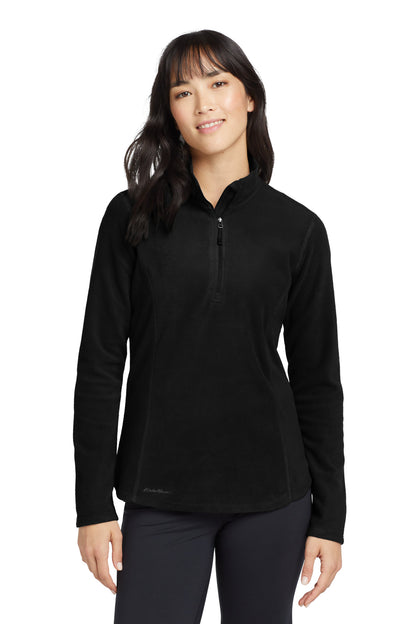 Front View of Black Eddie Bauer Women's 1/2-Zip Microfleece Jacket EB227 plain
