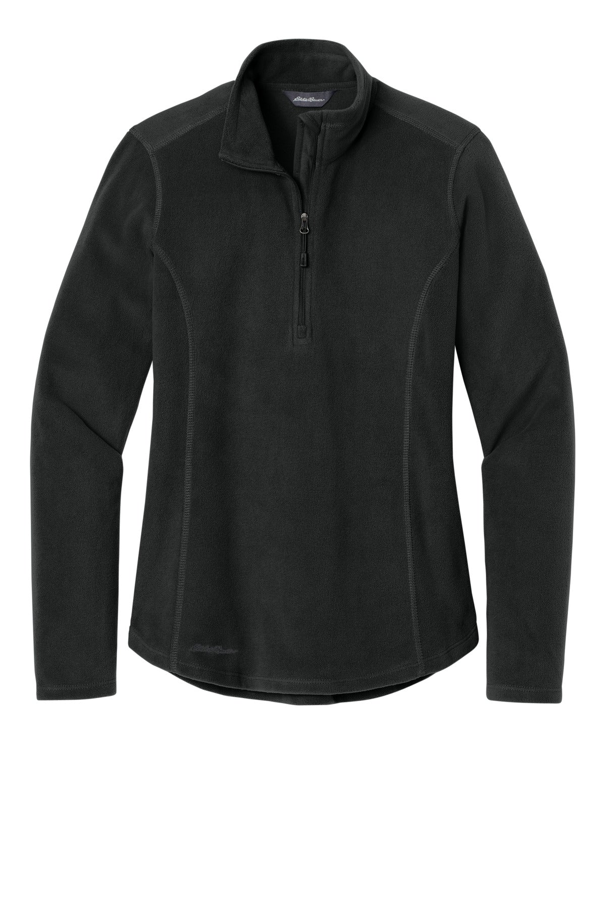 Front View of Black Eddie Bauer Women's 1/2-Zip Microfleece Jacket EB227 plain