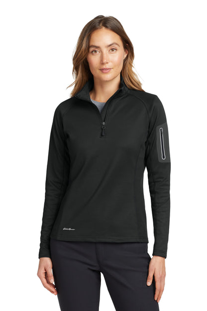 Front View of Black Eddie Bauer Women's 1/2-Zip Performance Fleece. EB235 plain