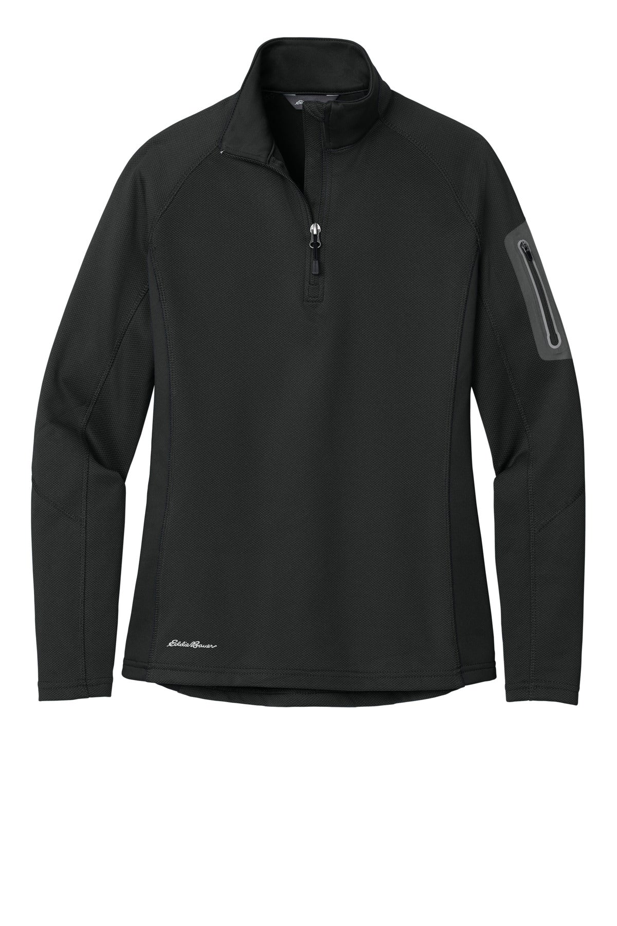 Front View of Black Eddie Bauer Women's 1/2-Zip Performance Fleece. EB235 plain