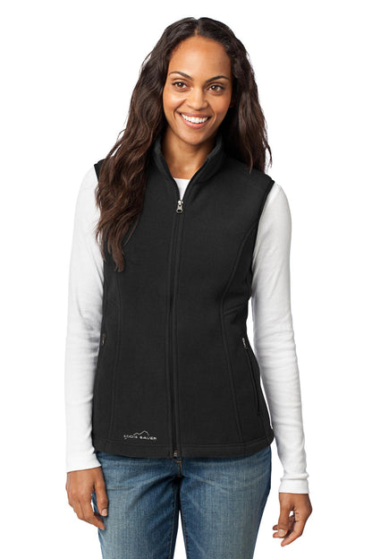 Front View of Black Eddie Bauer - Women's Fleece Vest. EB205 plain