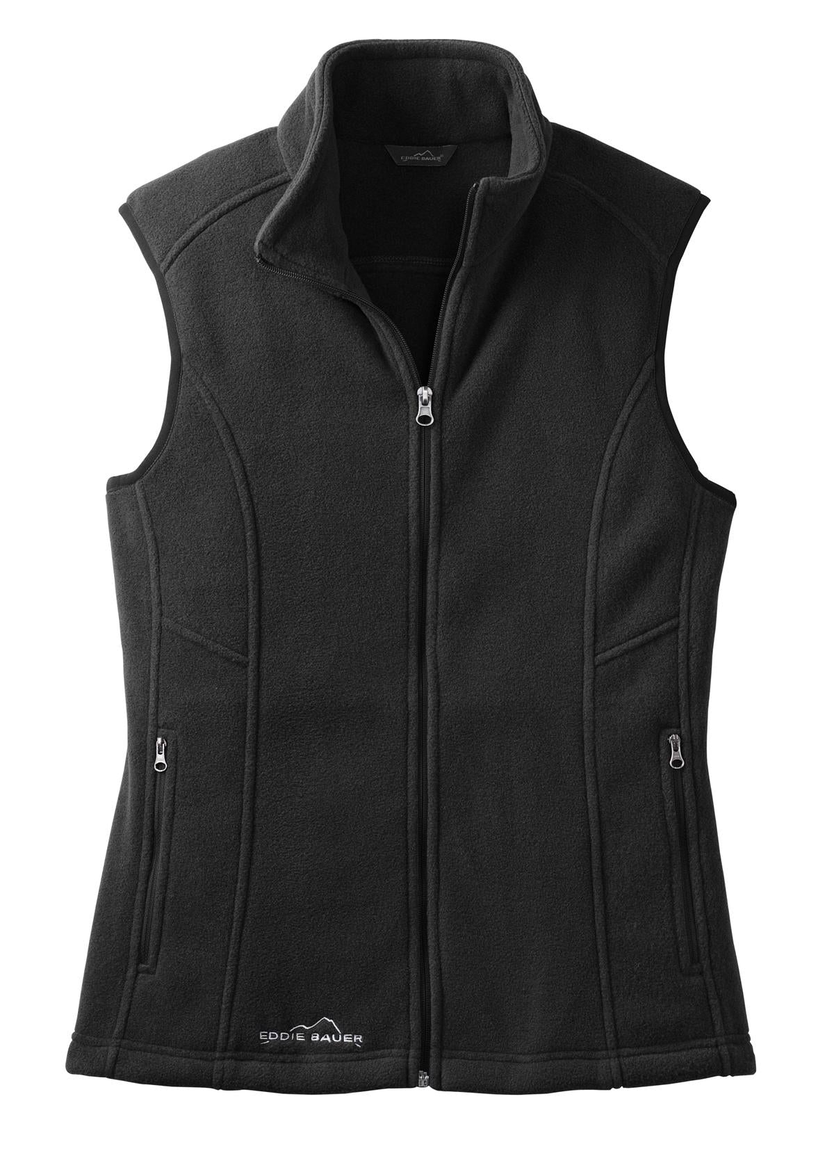 Front View of Black Eddie Bauer - Women's Fleece Vest. EB205 plain