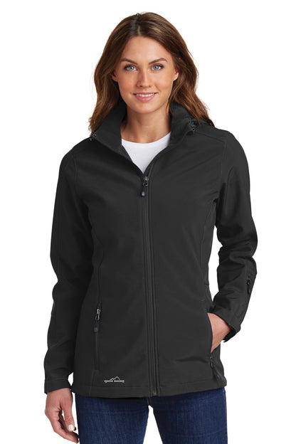 Front View of Black Eddie Bauer Women's Hooded Soft Shell Parka. EB537 plain