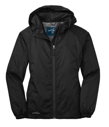 Front View of Black Eddie Bauer Women's Packable Wind Jacket. EB501 plain