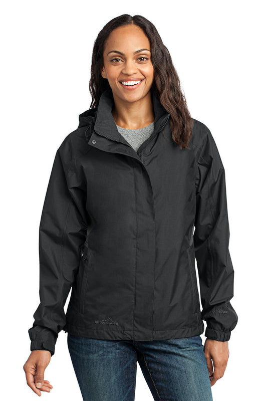 Front View of Black Eddie Bauer Women's Rain Jacket. EB551 plain
