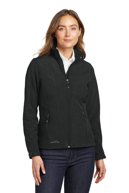 Front View of Black Eddie Bauer Women's Shaded Crosshatch Soft Shell Jacket. EB533 plain