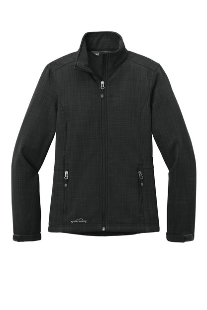 Front View of Black Eddie Bauer Women's Shaded Crosshatch Soft Shell Jacket. EB533 plain