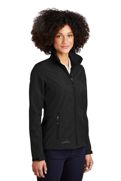Front View of Black Eddie Bauer Women's Shaded Crosshatch Soft Shell Jacket. EB533 plain