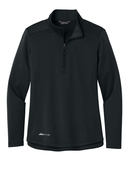 Front View of Black Eddie Bauer Women's Smooth Mid Layer Fleece 1/2-Zip EB2370 plain