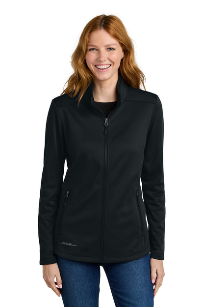 Front View of Black Eddie Bauer Women's Smooth Mid Layer Fleece Full-Zip EB2470 plain