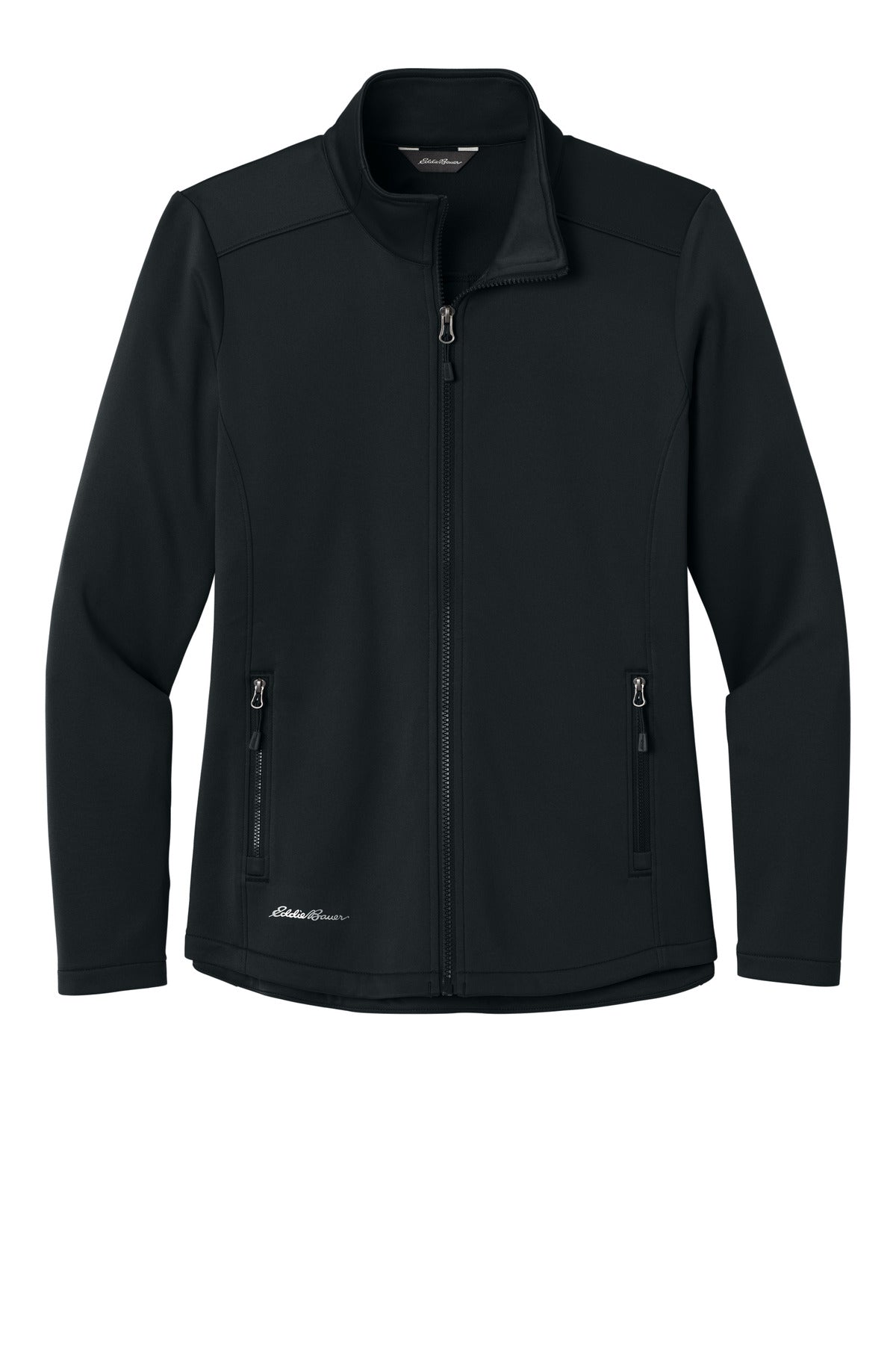 Front View of Black Eddie Bauer Women's Smooth Mid Layer Fleece Full-Zip EB2470 plain