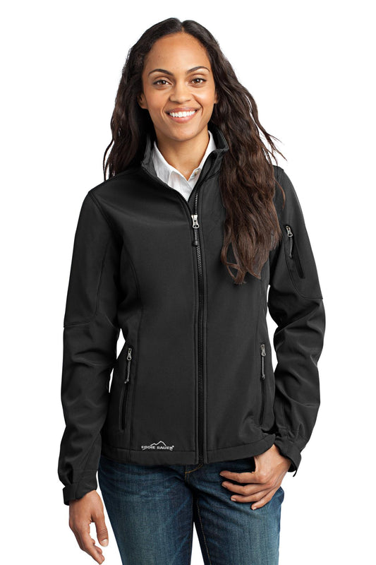Front View of Black Eddie Bauer Women's Soft Shell Jacket. EB531 plain