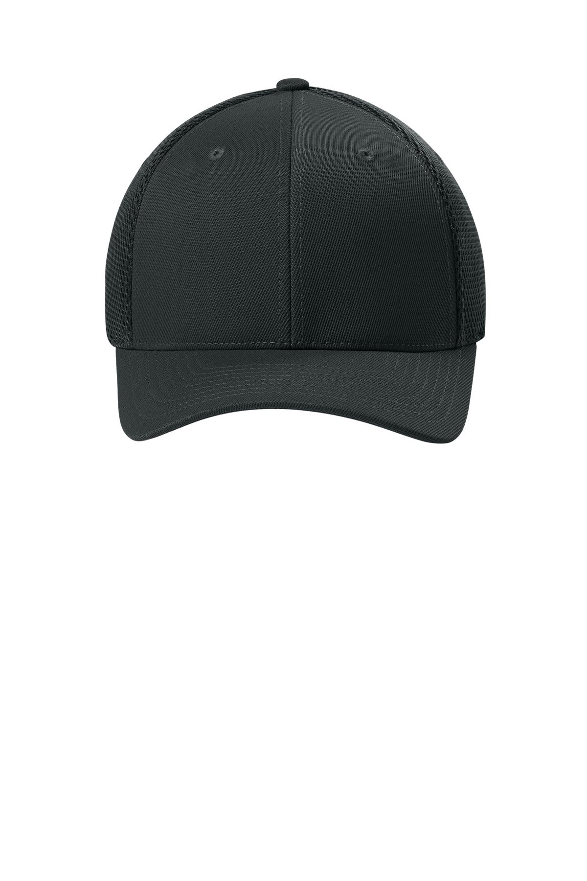 Front View of Black Flexfit Ultrafiber Airmesh Cap FF6533 plain