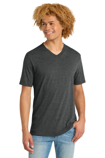 Front View of Black Frost District Perfect Tri V-Neck Tee. DT1350 plain
