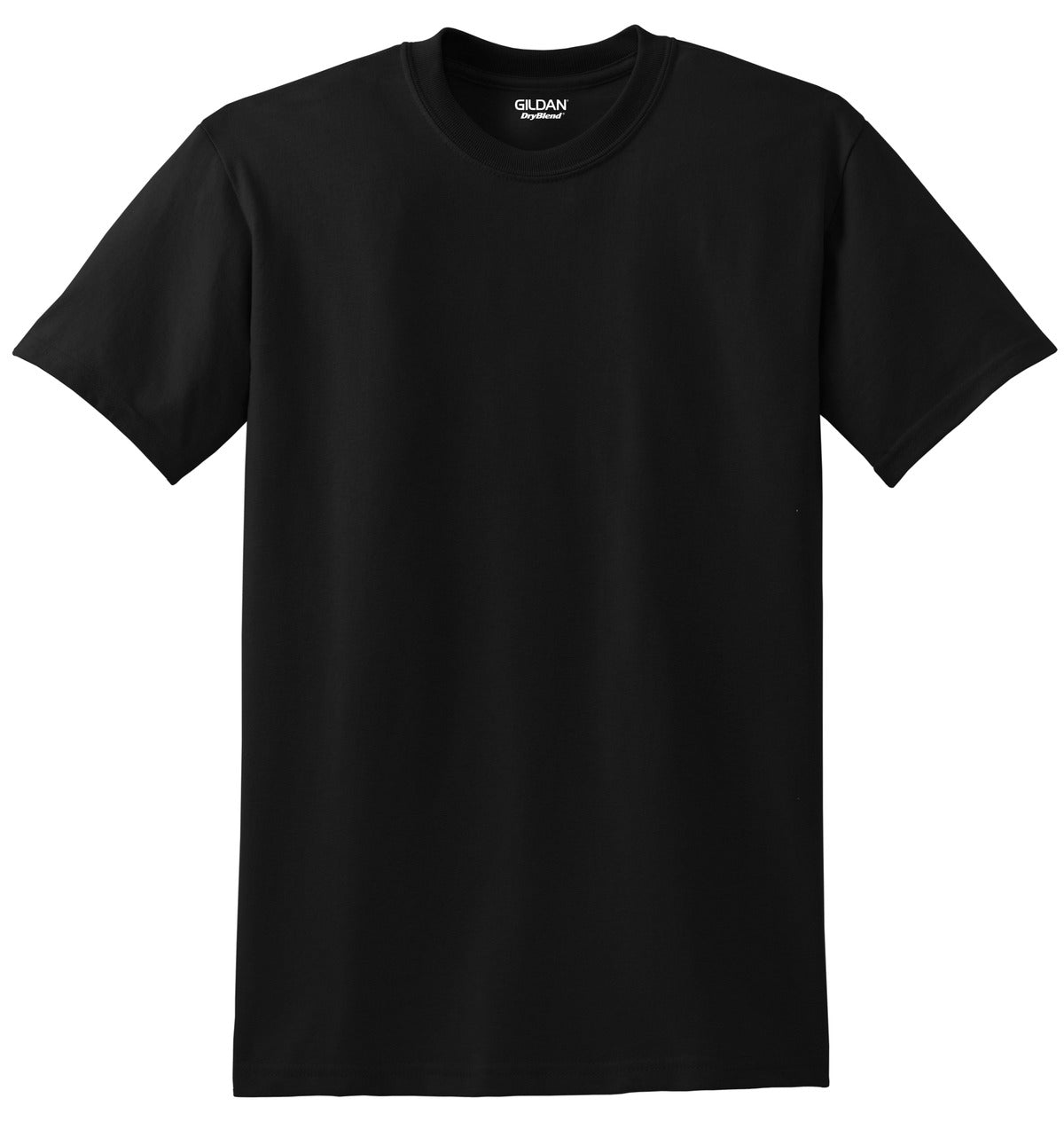 Front View of Black Gildan DryBlend 50 Cotton/50 Poly T-Shirt. 8000 plain