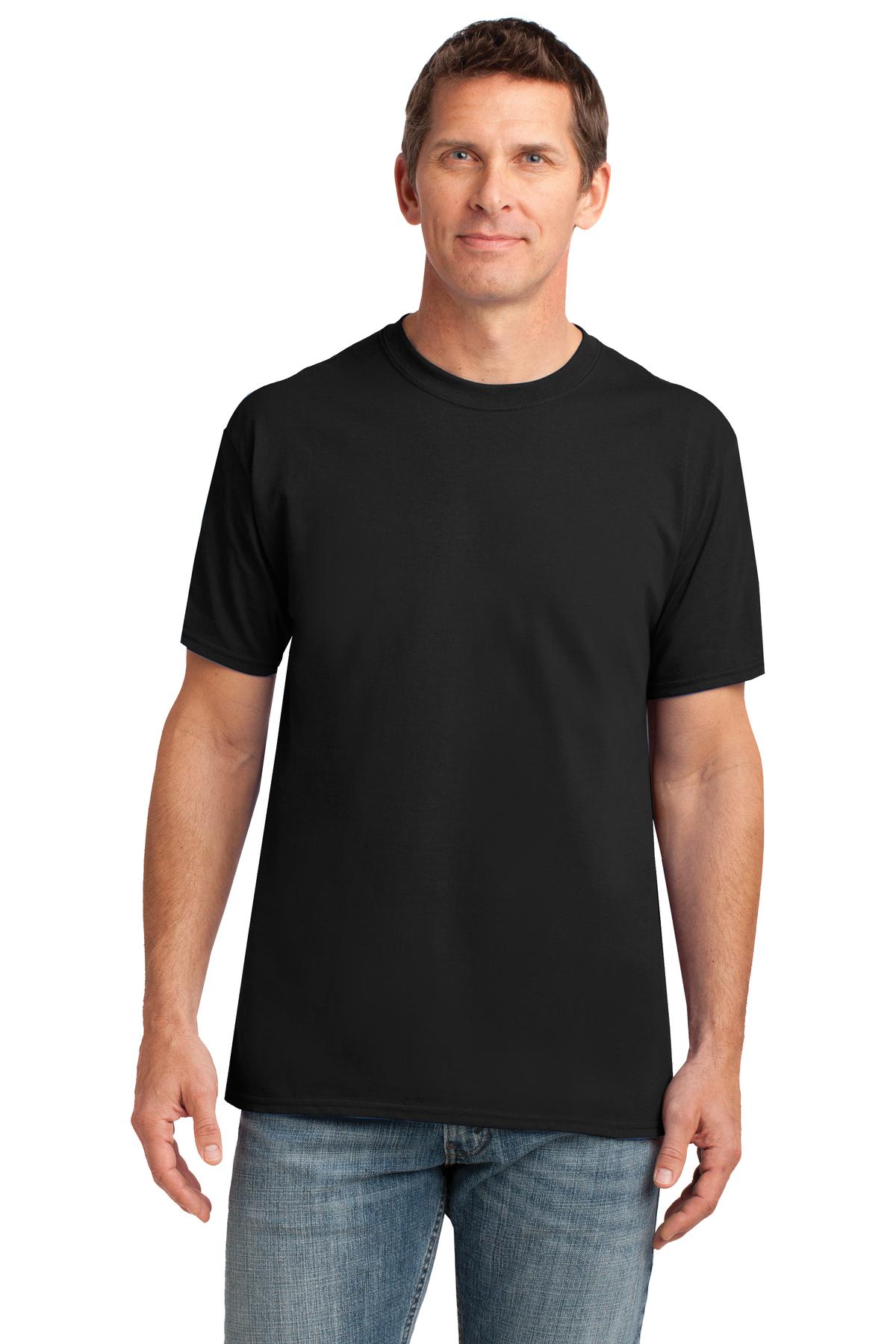 Front View of Black Gildan Gildan Performance T-Shirt. 42000 plain